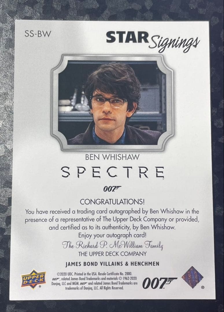 007ベン・ウィショーQ 直筆サイン入りカード