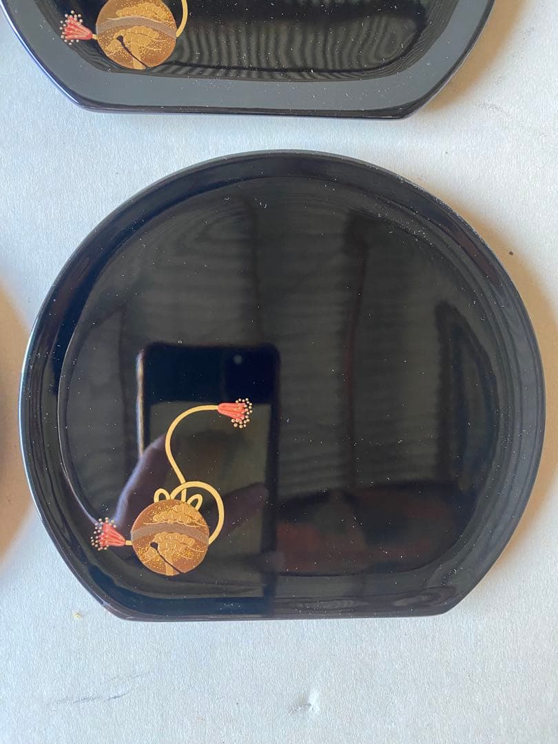 輪島塗　半月皿　長井幸夫　5枚　銘皿　菓子皿　茶道具