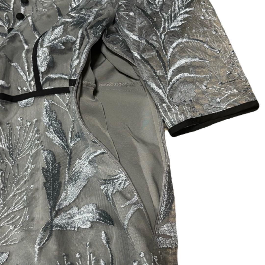 LEJA 花柄　刺繍　レース　チュール　パフスリーブ　ロング　ドレス　ブルー　S