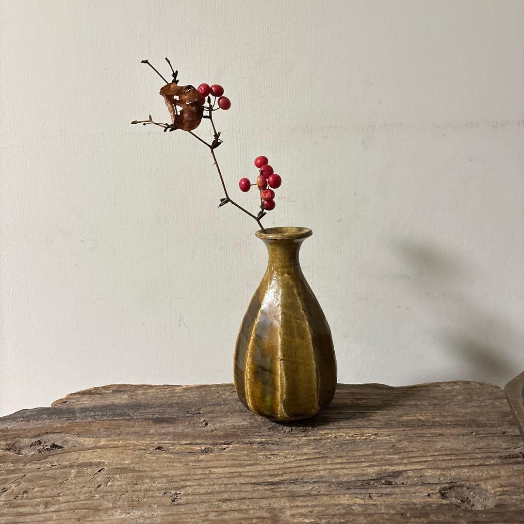 飴釉 面取り瓶 花入 古道具 花器 骨董 韓国骨董 花器 古民芸 検:李朝