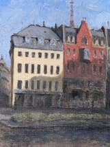 【真作】絵画　油彩0号　ヨーロッパの街角　西洋風建物の風景　X165