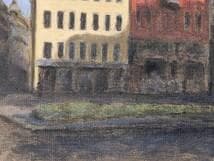 【真作】絵画　油彩0号　ヨーロッパの街角　西洋風建物の風景　X165