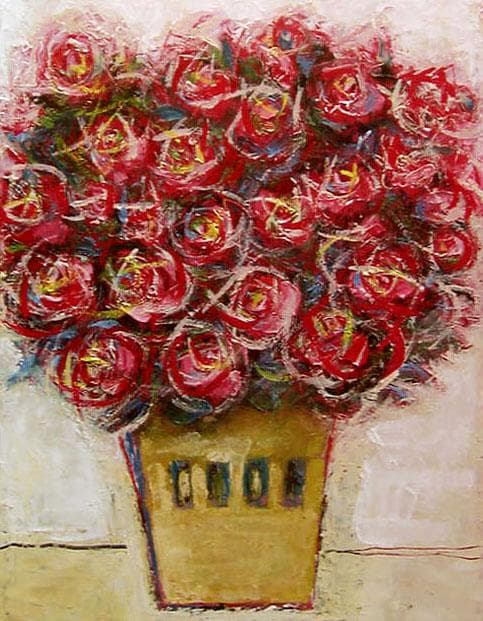 油絵 菅家令子 絵 絵画 インテリア 額付(白) uF6-110902 花 ばら