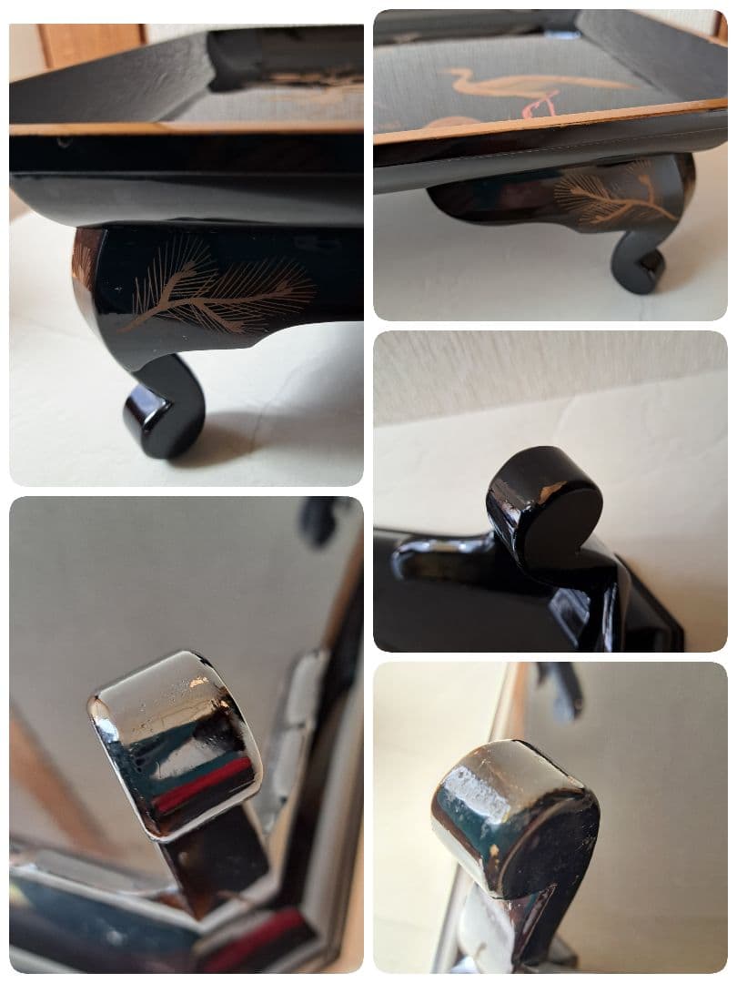 蒔絵 猫足 長方 飾り台 お膳