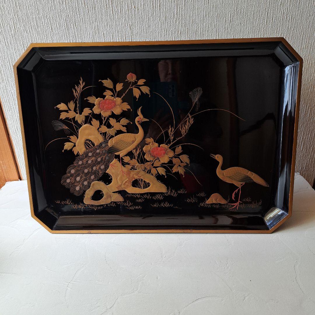 蒔絵 猫足 長方 飾り台 お膳