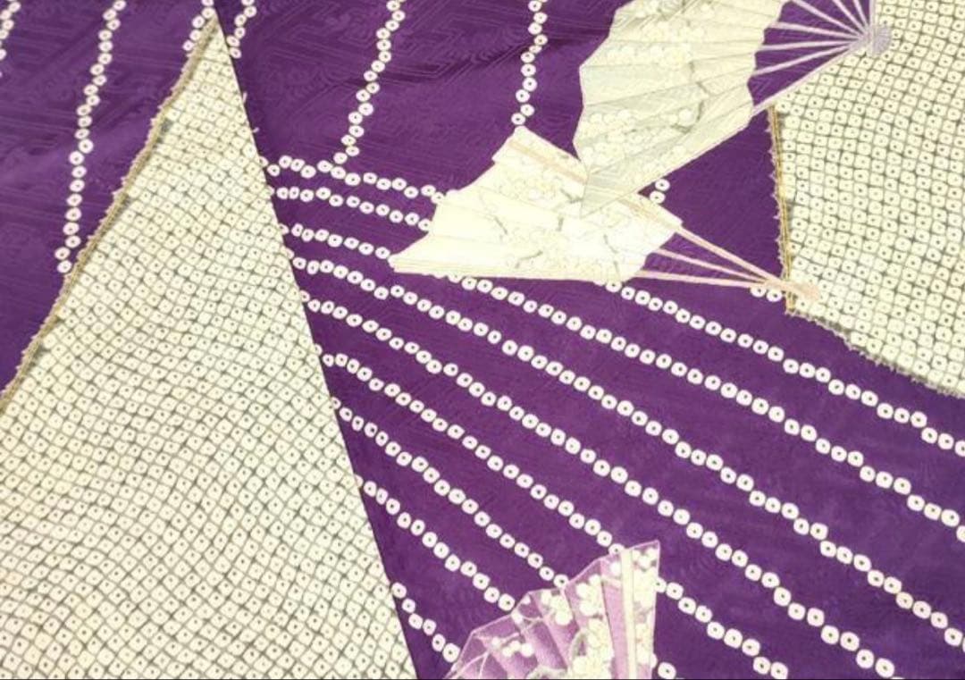 振袖フルセット6点サイズM〜L檜扇花文 鹿の子 金彩 正絹