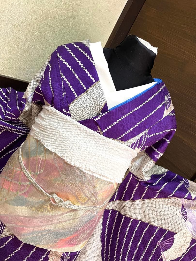 振袖フルセット6点サイズM〜L檜扇花文 鹿の子 金彩 正絹