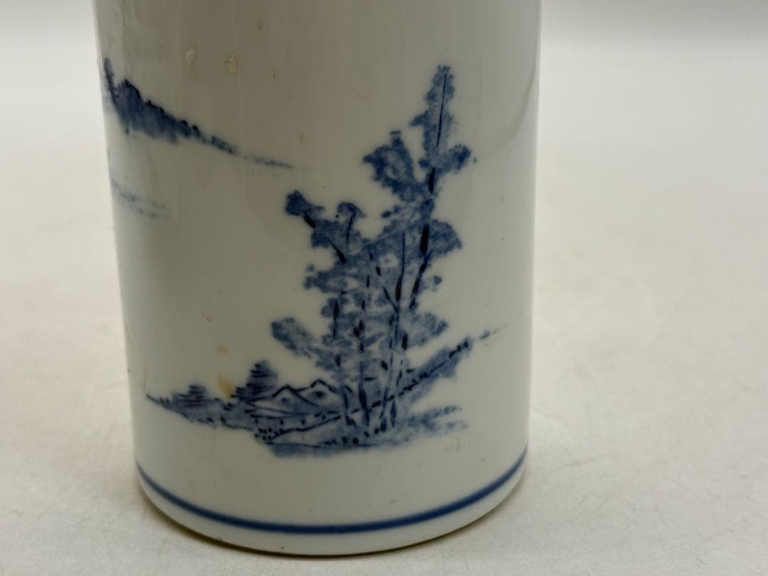中国　染付　山水紋筆筒　送料込み260127