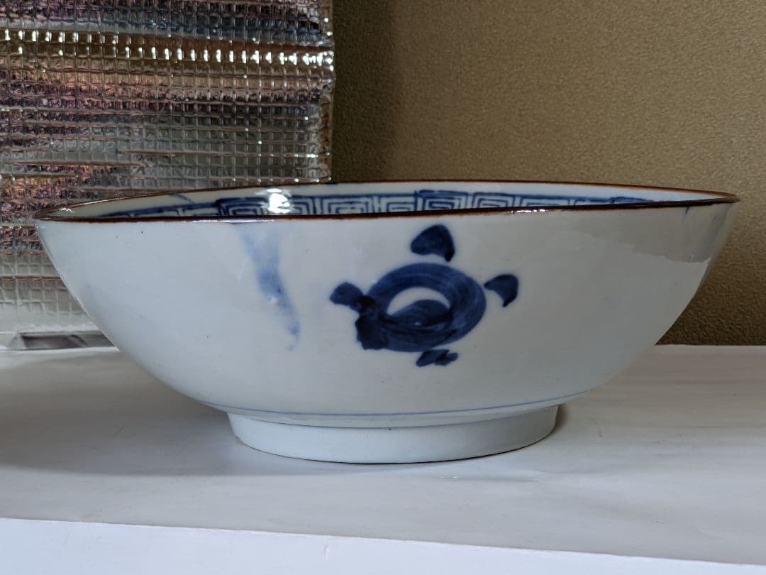 ♦明治時代 古伊万里 染付 蜻蛉 牡丹紋様 ７寸鉢アンティーク骨董品コレクション