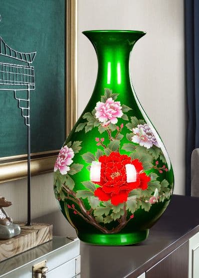 小売業者 陶磁器の赤い花瓶、花ざくろの置物