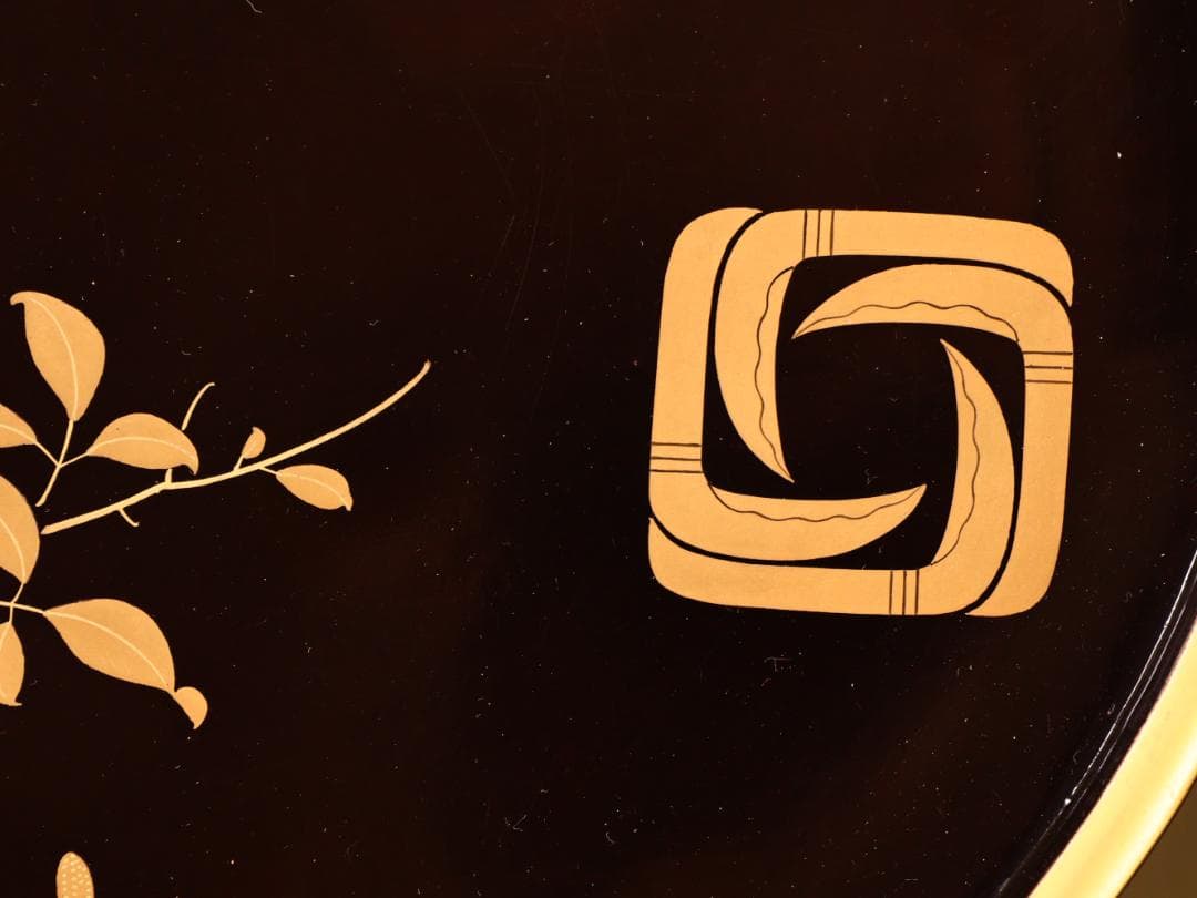 BK419 時代輪島塗 春草家門金蒔絵 丸盆 煎茶盆 菓子盆 三客 大聖寺