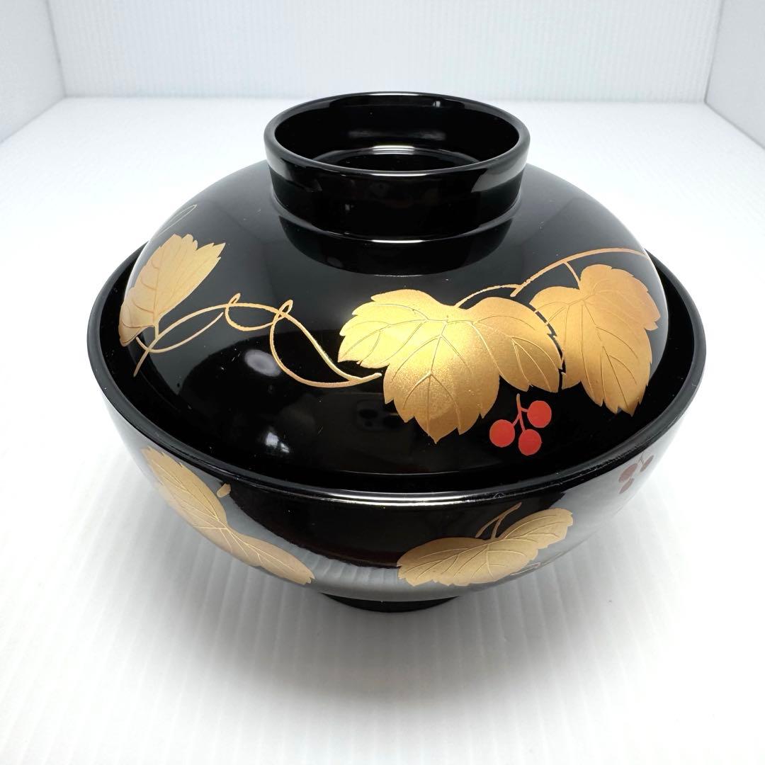 新品未使用 会津塗 吸物椀 蓋付き 5客セット つた唐草 蒔絵 漆器 共箱