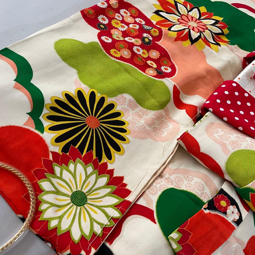 七五三　小さめ7歳さん〜6歳　アンティークお着物セット　半幅帯コーデ