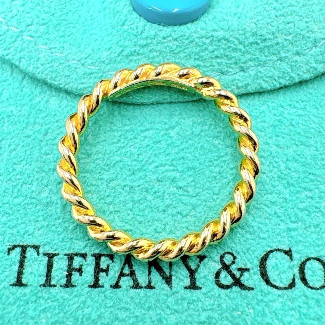 極美品 オールドティファニー ツイスト リング 9号 k18 ゴールド