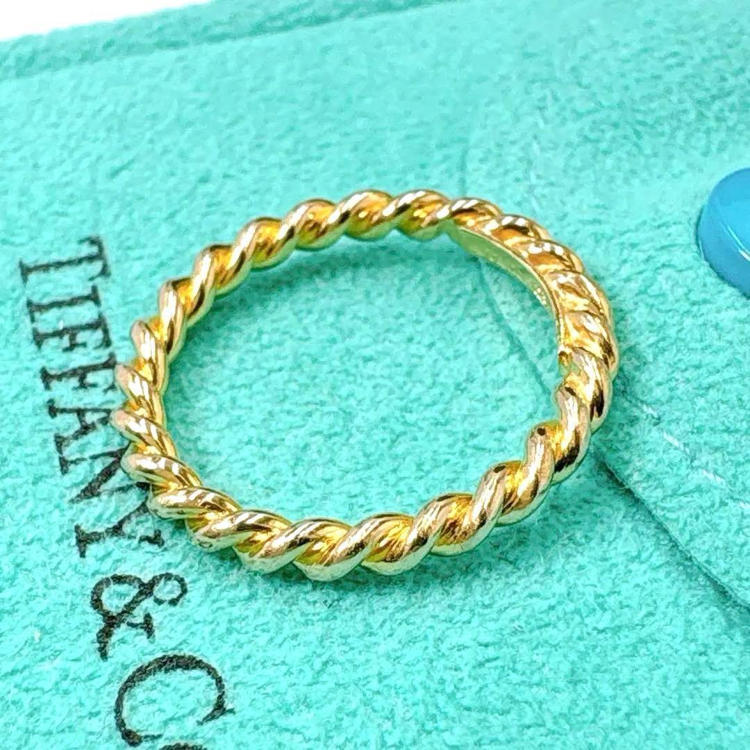 極美品 オールドティファニー ツイスト リング 9号 k18 ゴールド