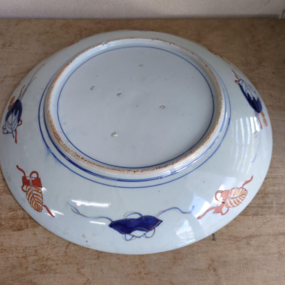 骨董 伊万里 直径45.7cm 大皿 染め錦 飾り皿 盛り皿 明治時代