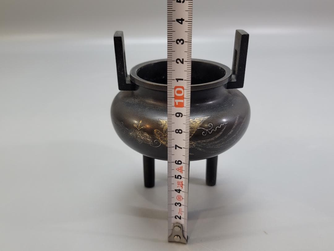 古銅 鳳紋 金銀象嵌 香炉 DT509