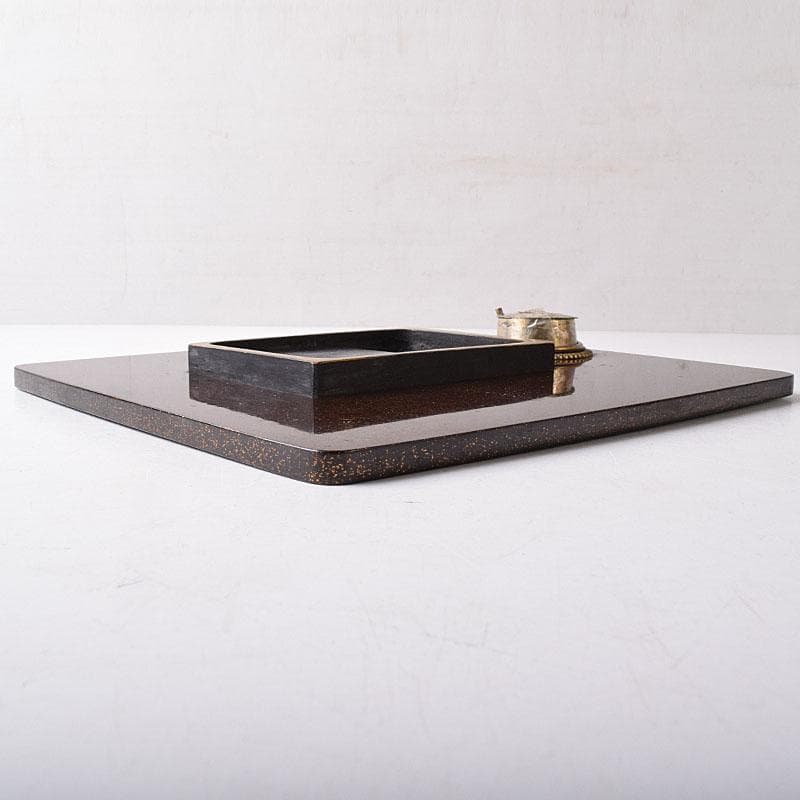 書道具 黒漆 囲碁文 硯箱 水滴・硯・時代箱付 D R8750