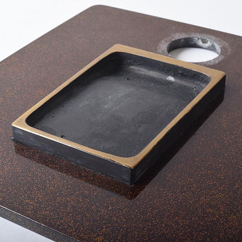 書道具 黒漆 囲碁文 硯箱 水滴・硯・時代箱付 D R8750 美術品・