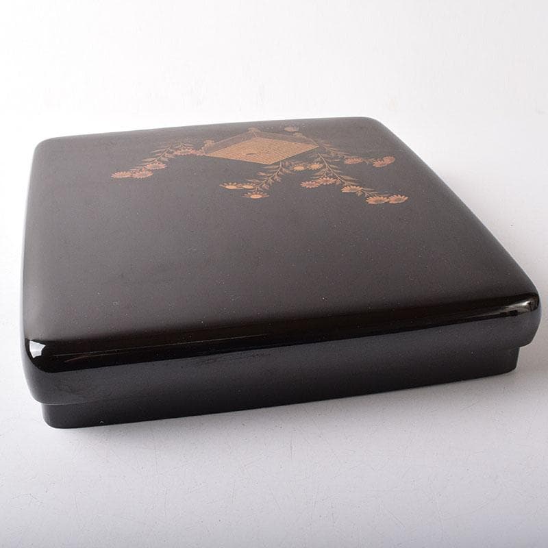 書道具　黒漆　囲碁文　硯箱　水滴・硯・時代箱付　D　R8750