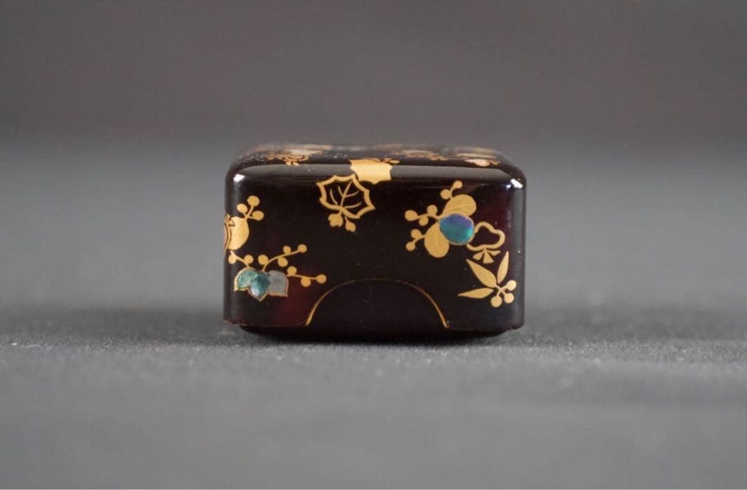 時代漆器 桐蒔絵 内梨地 貝入小箱 共箱 螺鈿細工 古美術 茶道具