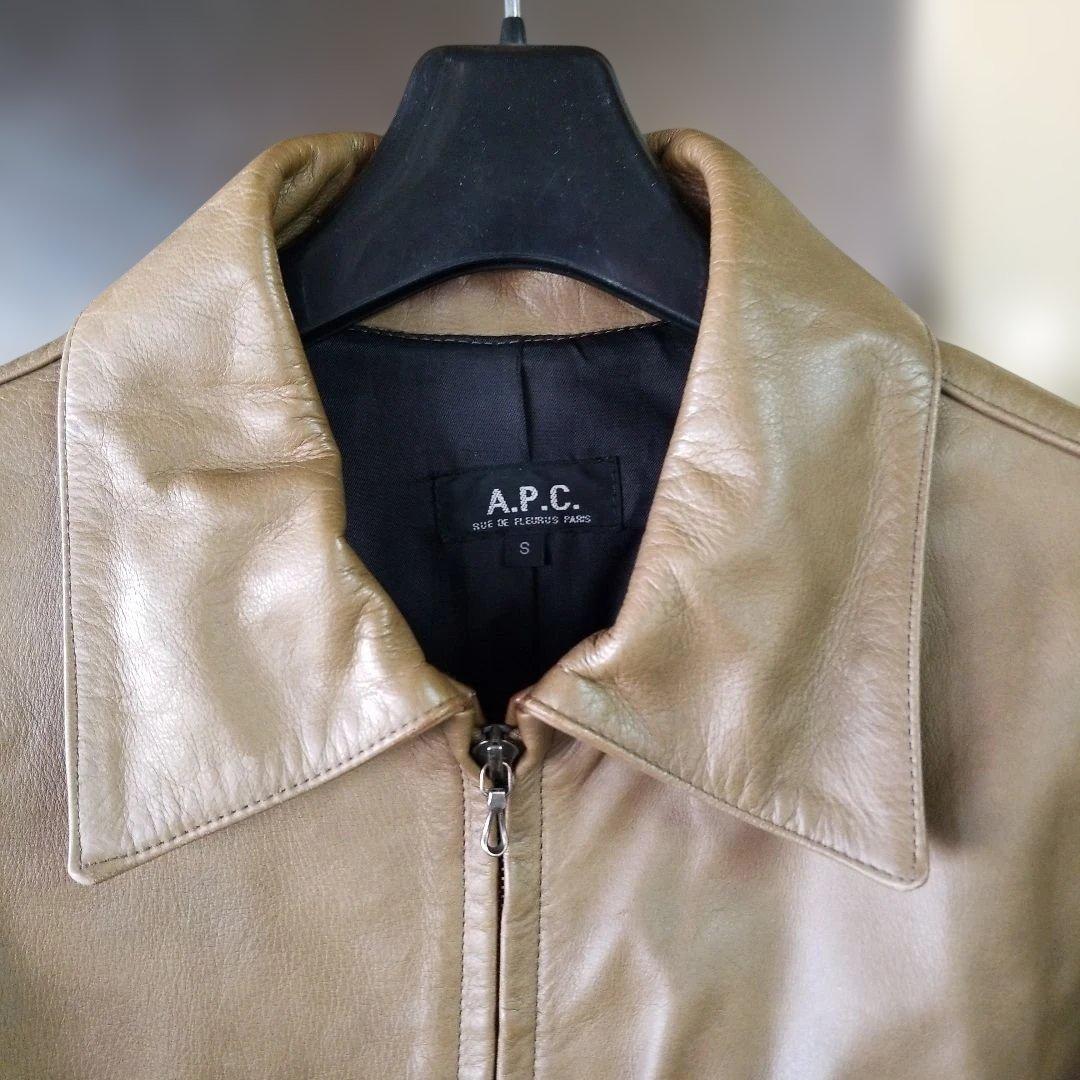 A.P.C. アーペーセー レザージャケット 牛革 フランス製 オリーブS