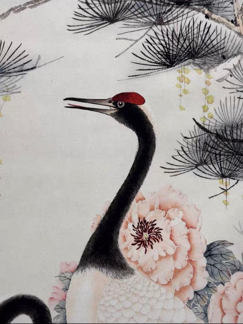 【12月限定価格】水墨画 沈銓《牡丹双鶴》大四尺 中堂画｜掛け軸・実物撮影