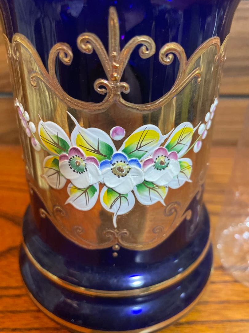 ベネチア ボヘミア 金彩 大型 飾りグラス ジョッキ 花瓶