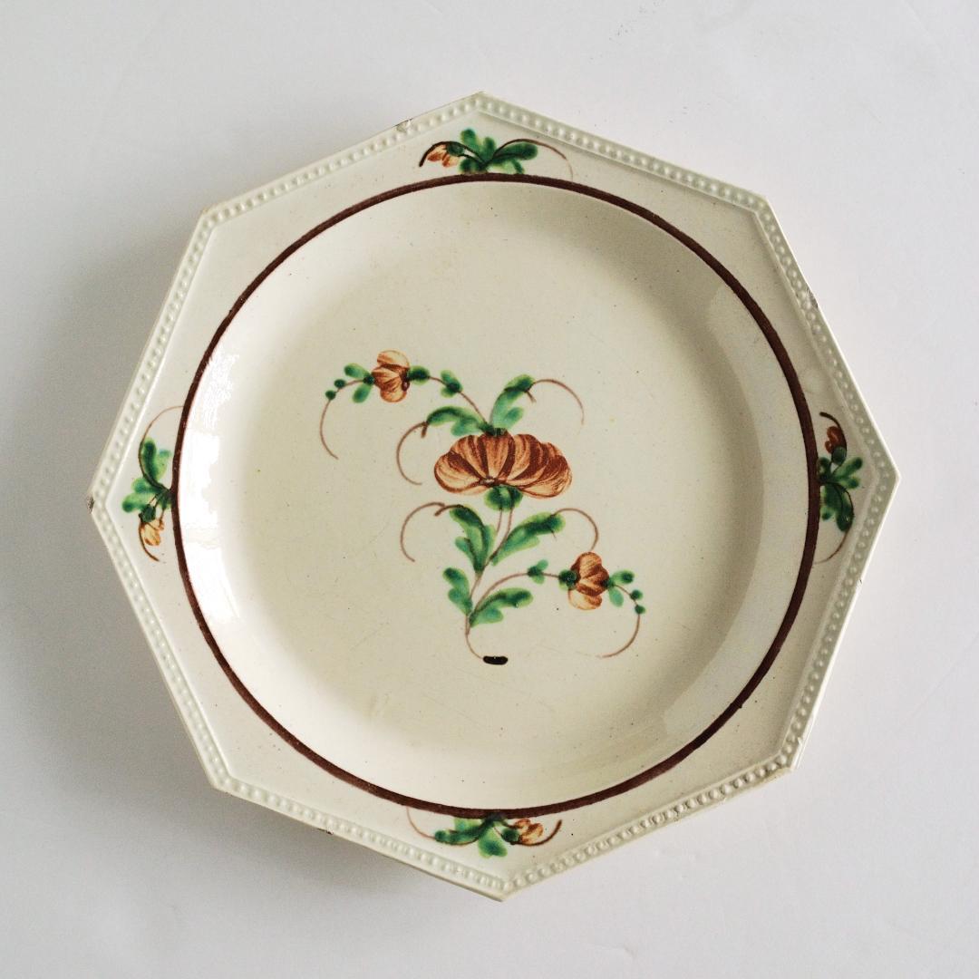 ファイアンスフィン オクトゴナル 花絵皿 C 19世紀フランス クレイユ ファイアンスフィーヌ オクトゴナルプレート