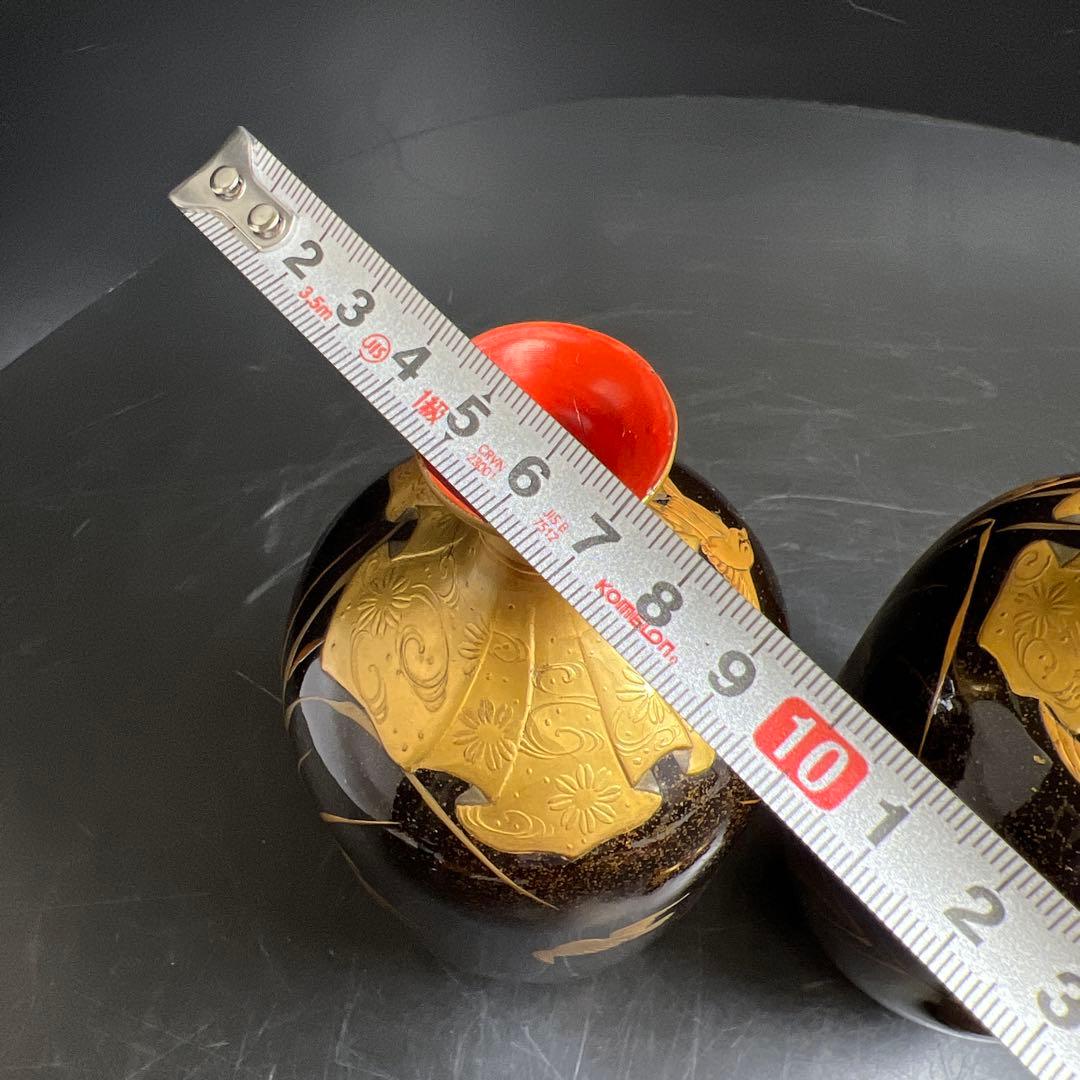 時代 極上手 蒔絵酒瓶子一対 木箱付 高さ約21㎝ 東