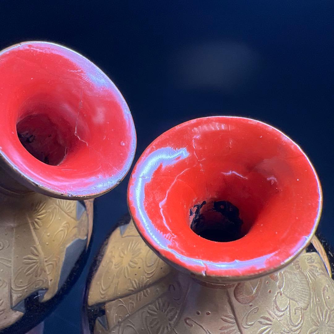 時代 極上手 蒔絵酒瓶子一対 木箱付 高さ約21㎝ 東