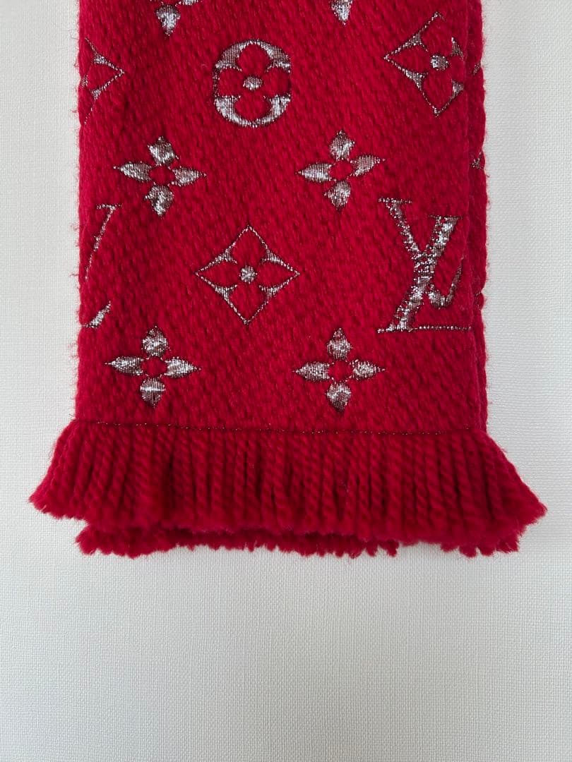 Louis Vuitton 赤 レッド ニット マフラー シルバーロゴ