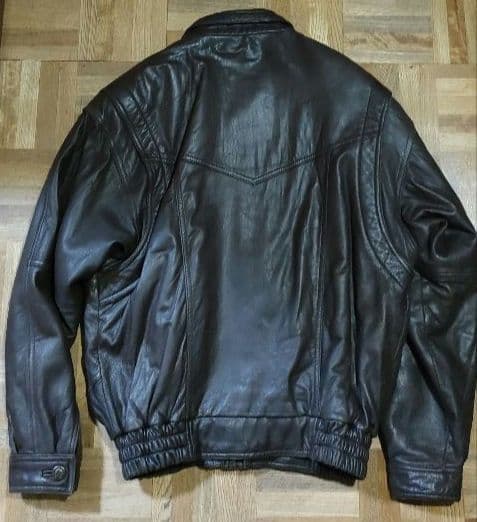 少し難あり ラムレザーブルゾン ダークブラウン M イエローコーンワッペン