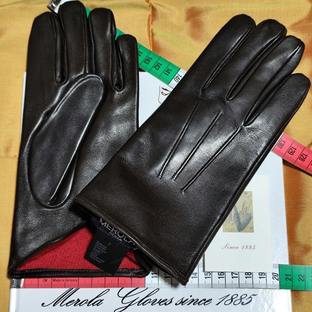 値下げ 最終 メローラ ナッパ焦茶 カシミア赤 グローブ 革手袋 MEROLA メローラ 手袋 メンズ ナッパレザー x カシミア グローブ MEROLA