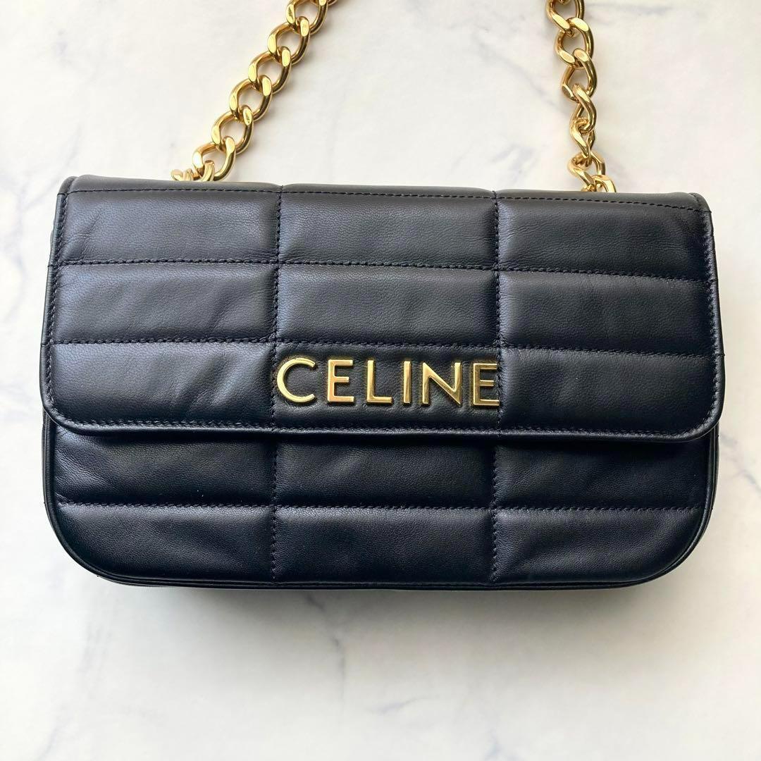 極美品 セリーヌ マトラッセ モノクローム チェーン ショルダーバッグ