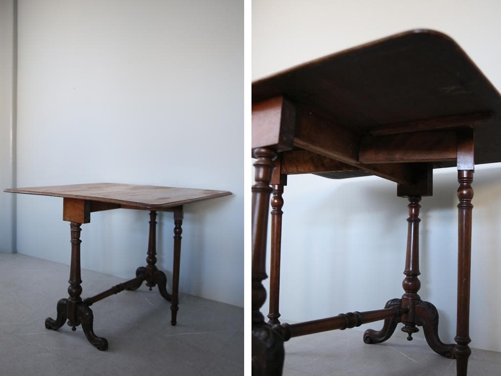 英国アンティーク木製ゲートレッグテーブル/ダイニング机/バタフライ(92-148