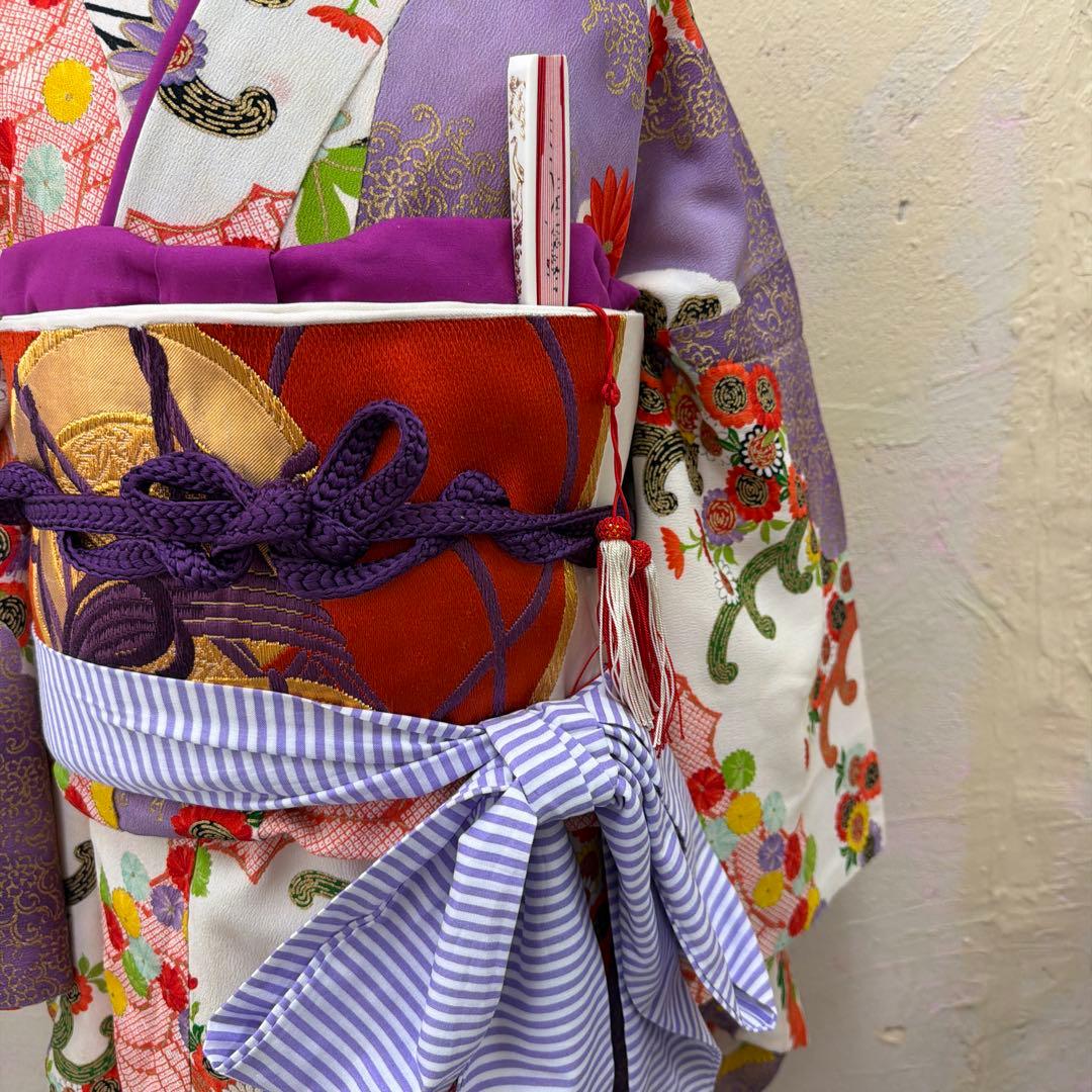 No.k004七五三 7歳 着物 フルセット レトロ柄