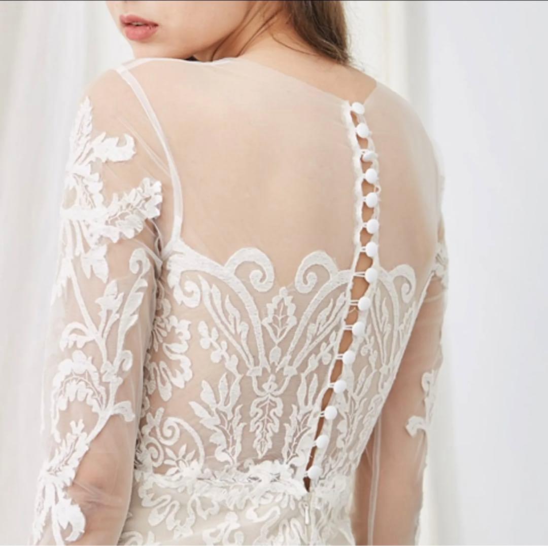 前撮り　二次会ドレス　長袖　レース刺繍