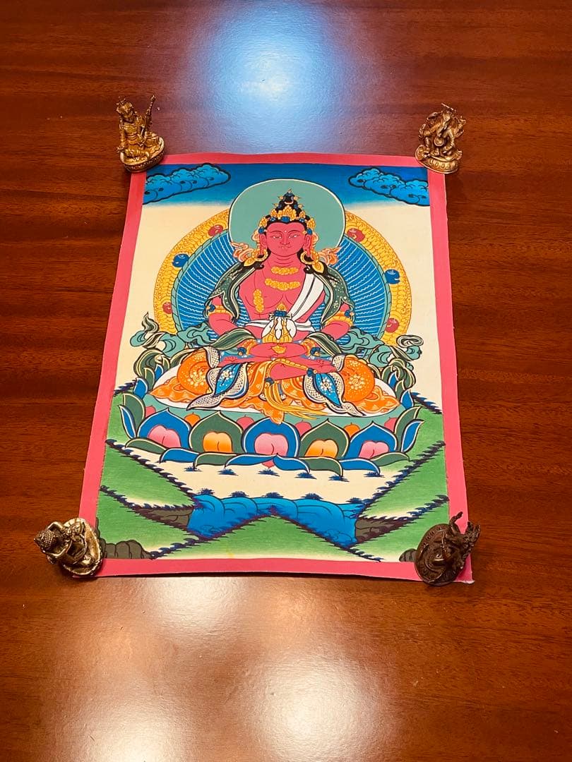 《手描き肉筆画》阿弥陀如来 タンカ 曼荼羅 チベット密教 仏画 a1 仏教美術