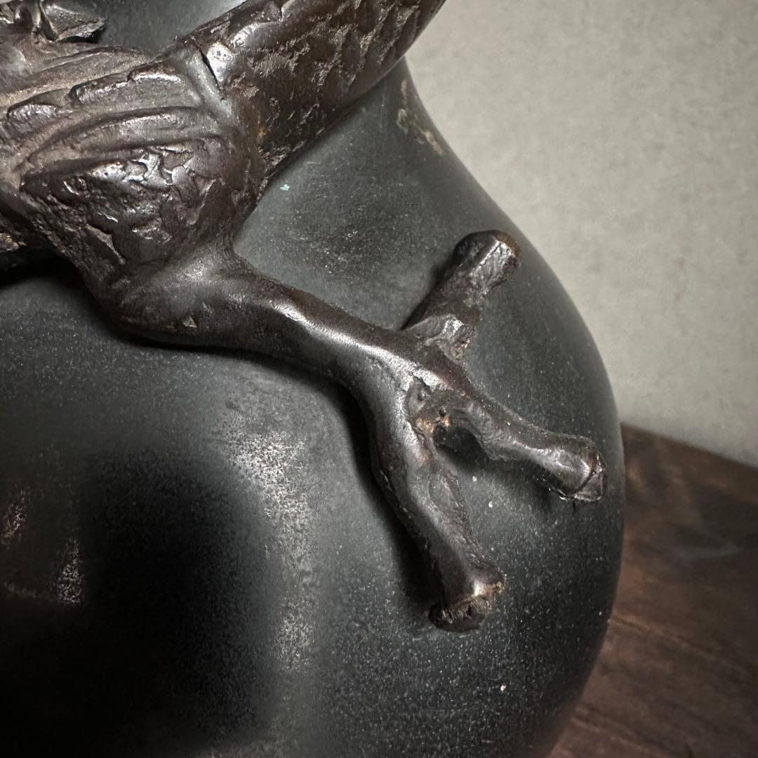 【希少】　古銅　銅製　鉄龍巻　龍巻花瓶　雄峰造　花入　高岡銅器　金工美術　大