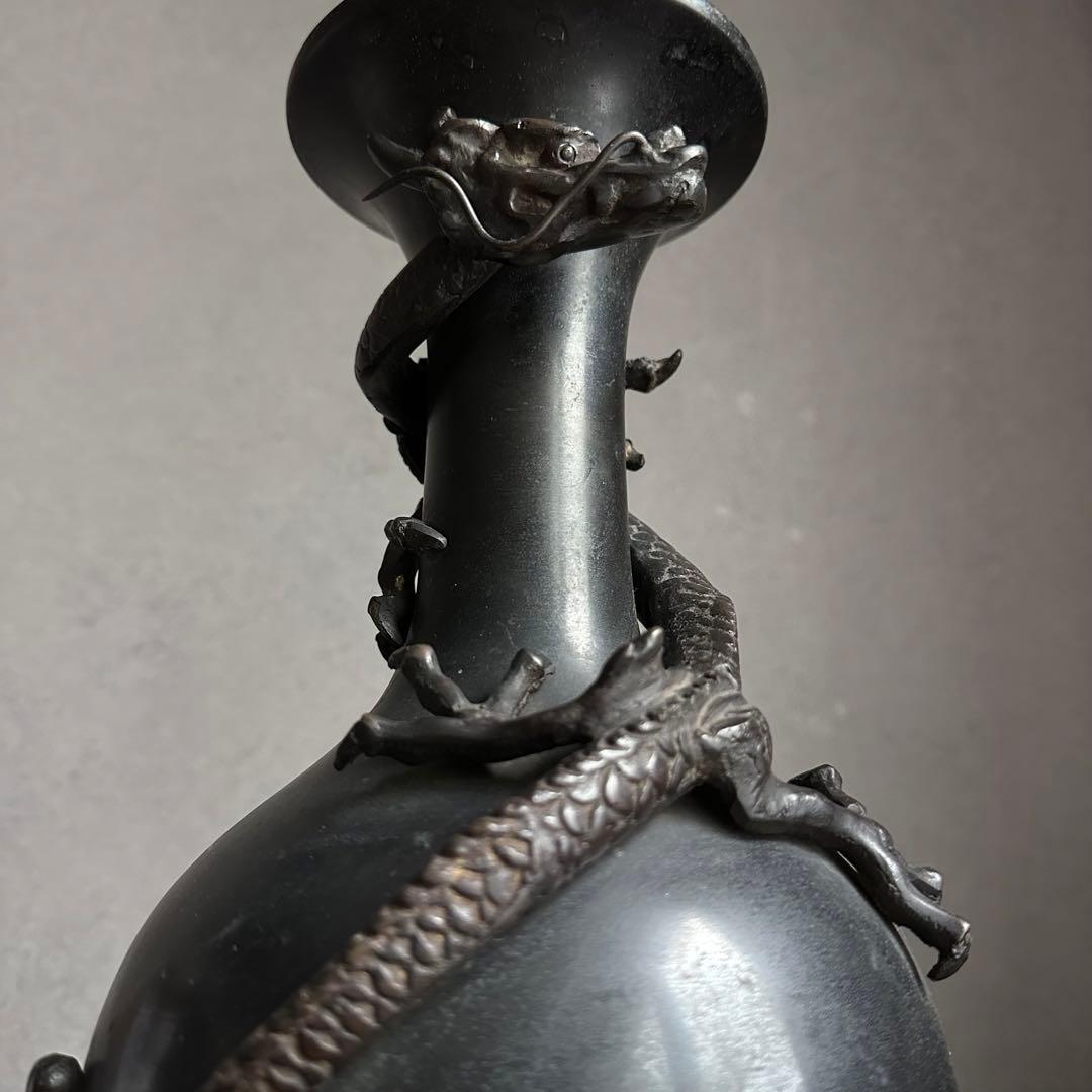 希少】 古銅 銅製 鉄龍巻 龍巻花瓶 雄峰造 花入 高岡銅器
