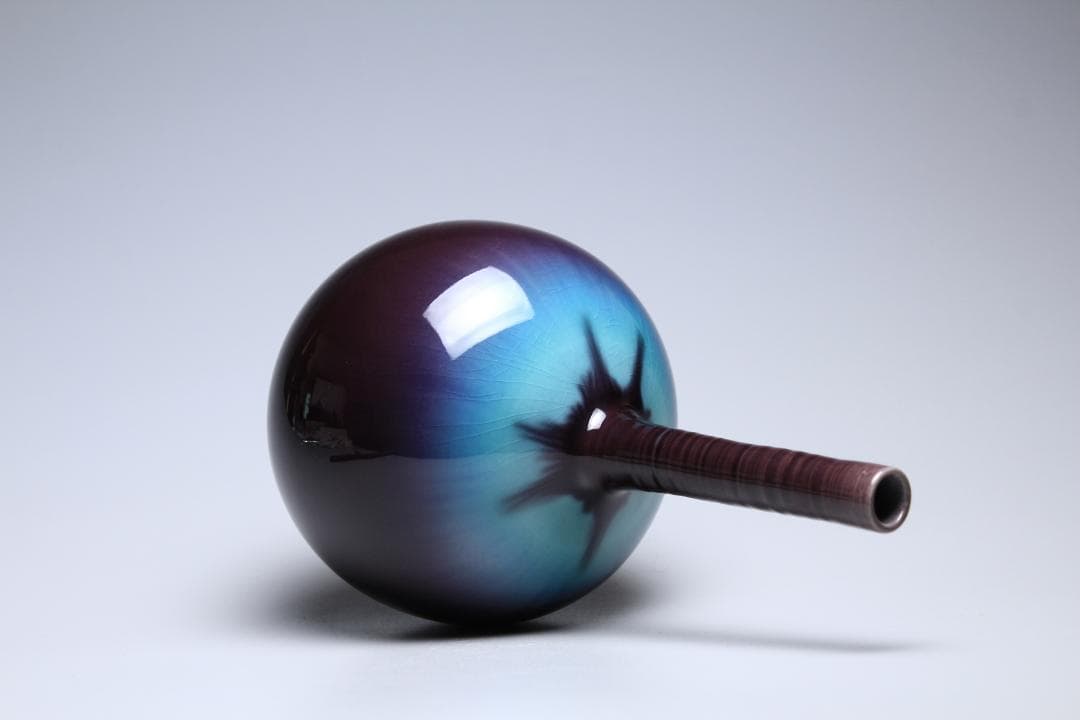 徳田正彦　彩釉花入　三代柳雨軒　徳田八十吉　人間国宝　共箱　茶道具【正一古美術】