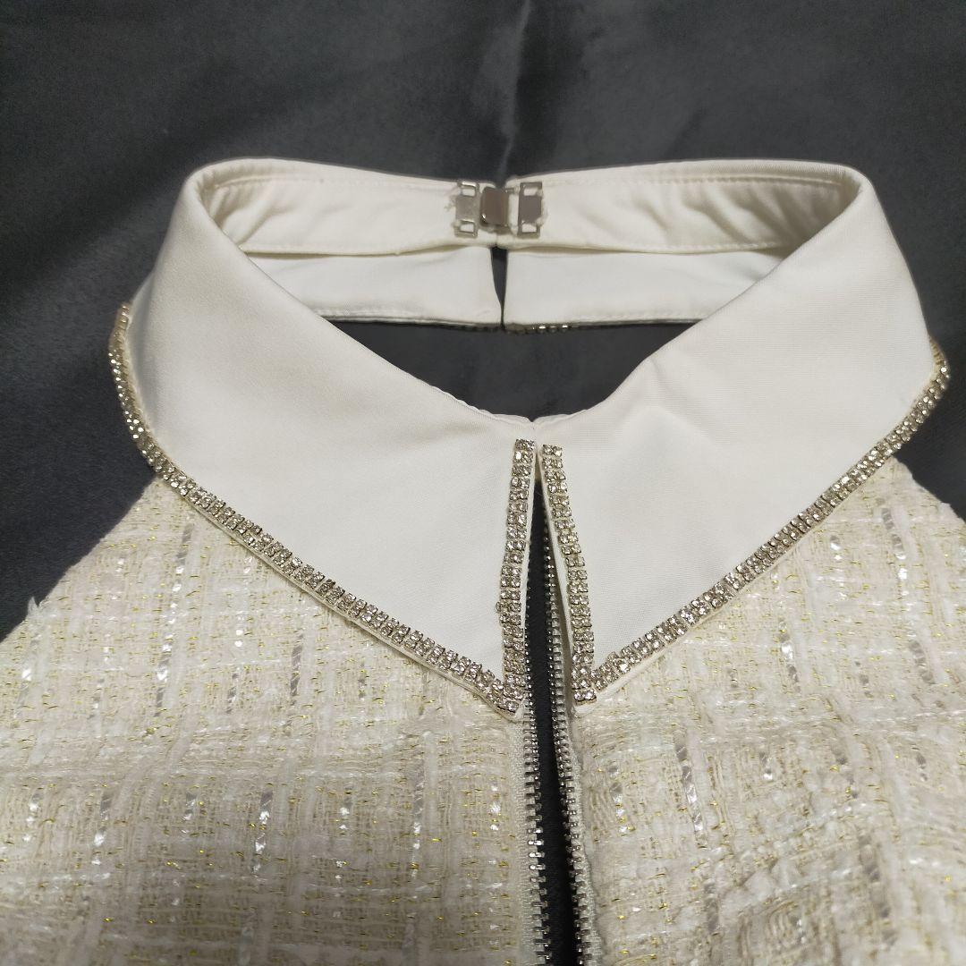 【Mサイズ】ローブドフルール 襟付き ホルター ジッパー ツイード セットアップ