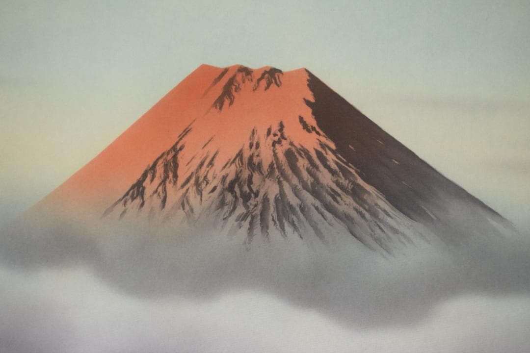 岩嶺/赤富士七福神図/祝事山水人物図/掛軸☆宝船☆Z-609