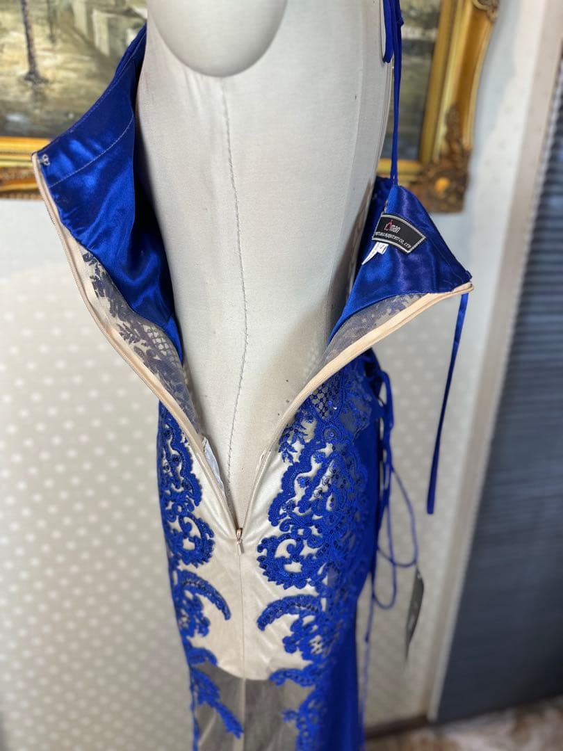 ブルー ビーズ装飾 マーメイドドレス