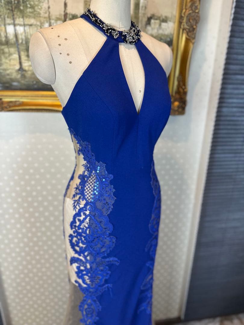 ブルー ビーズ装飾 マーメイドドレス
