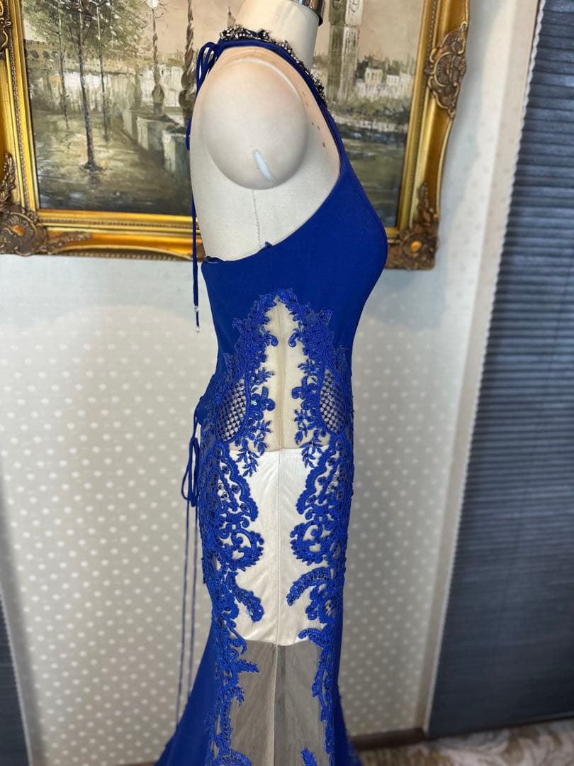 ブルー ビーズ装飾 マーメイドドレス