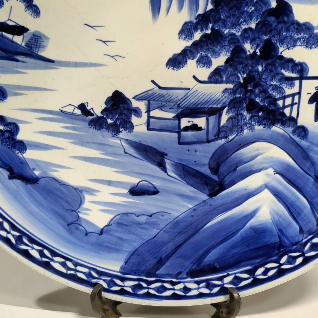古伊万里焼 青染付の山水画 陶磁器特大皿 約46cm 骨董品 - メルカリ