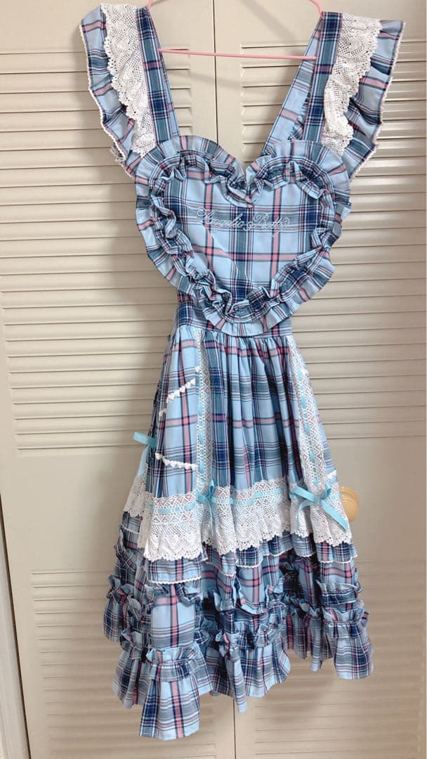 Heart胸あて付スカート（タータン）サックス Angelic Pretty