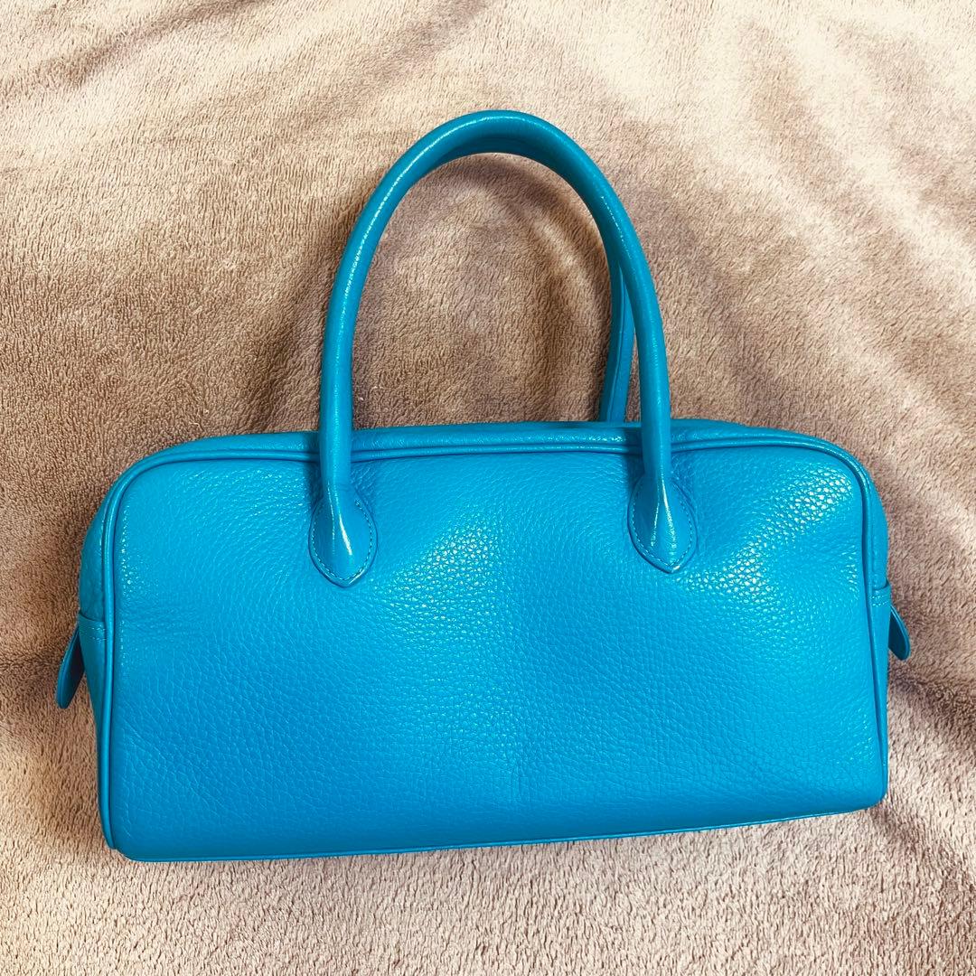 美品 本革 利休バッグ 和装バッグ レザー 青緑 ピーコックグリーン ブルー